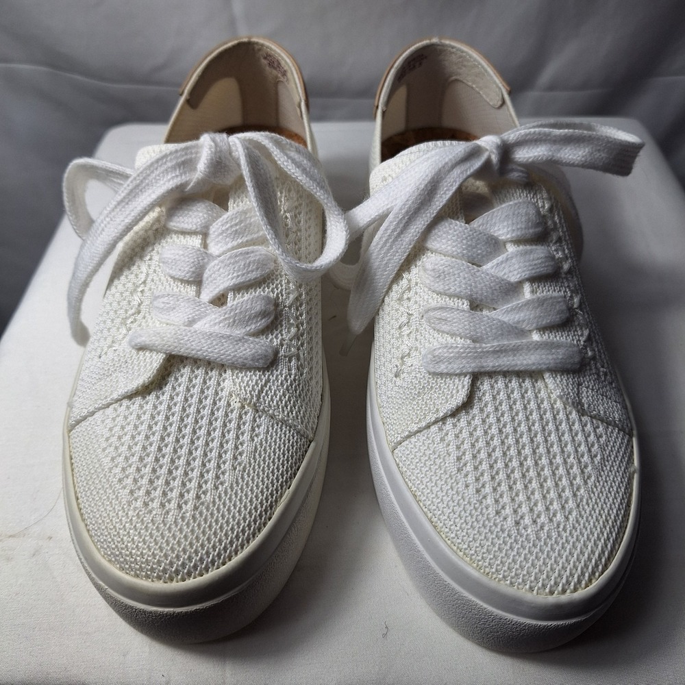 LUCKY BRAND "Tenuda" Sneaker Sz 6M White Breathable Knit Lace-Up Tan Heel Tab - Picture 3 of 10